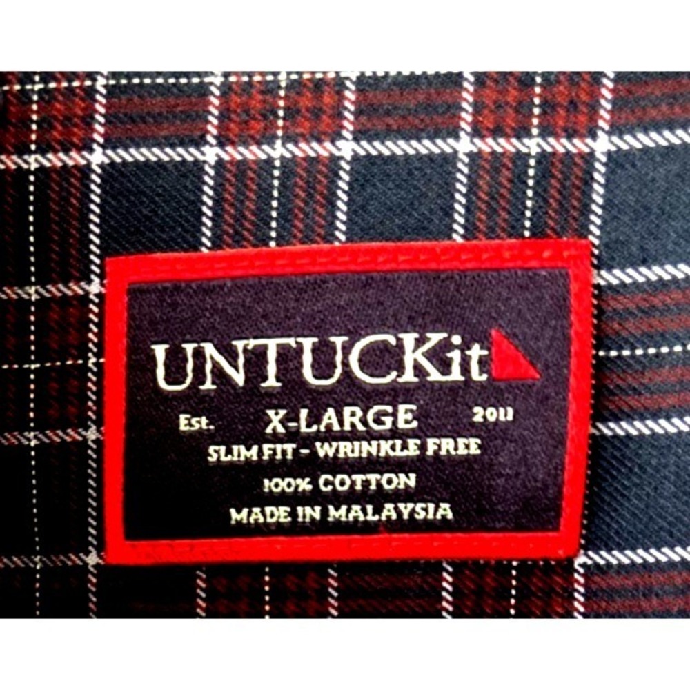 NWOT-UNTUCKit Slim-Fit Shirt Men XL Wrinkle Free Navy Burgundy Plaid LS Buttonup